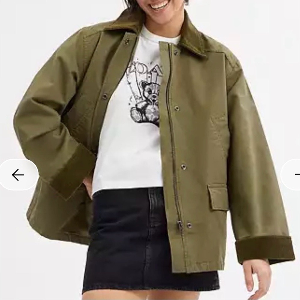 Coach Field Utility Jacket Womens sz M Olive Green Corduroy Collar Barn Jacket